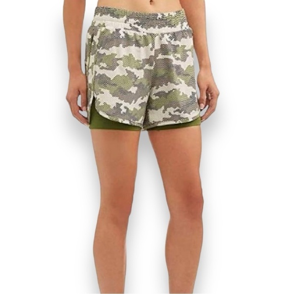 Avia Womens Large (12-14) Shorts Sweat Athletic Green Camo Lined Elastic Waist - Picture 1 of 5